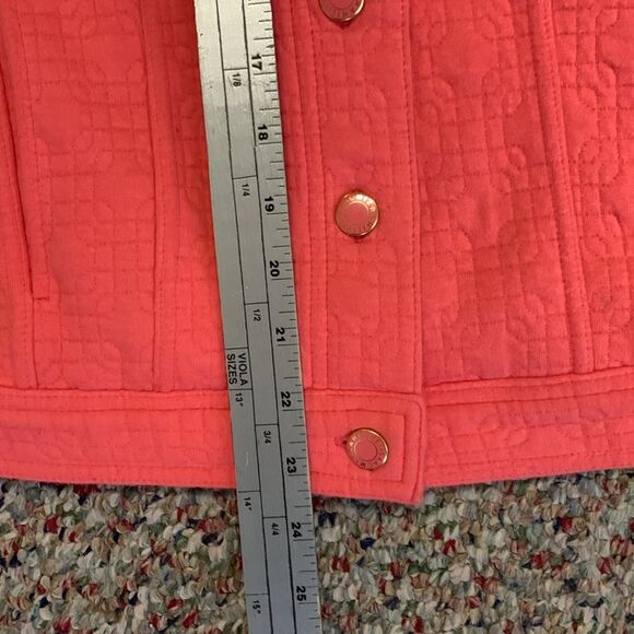 Isaac Mizrahi Coral Pink Cotton Interlock Quilted Button Front Jacket Size M - Picture 14 of 14